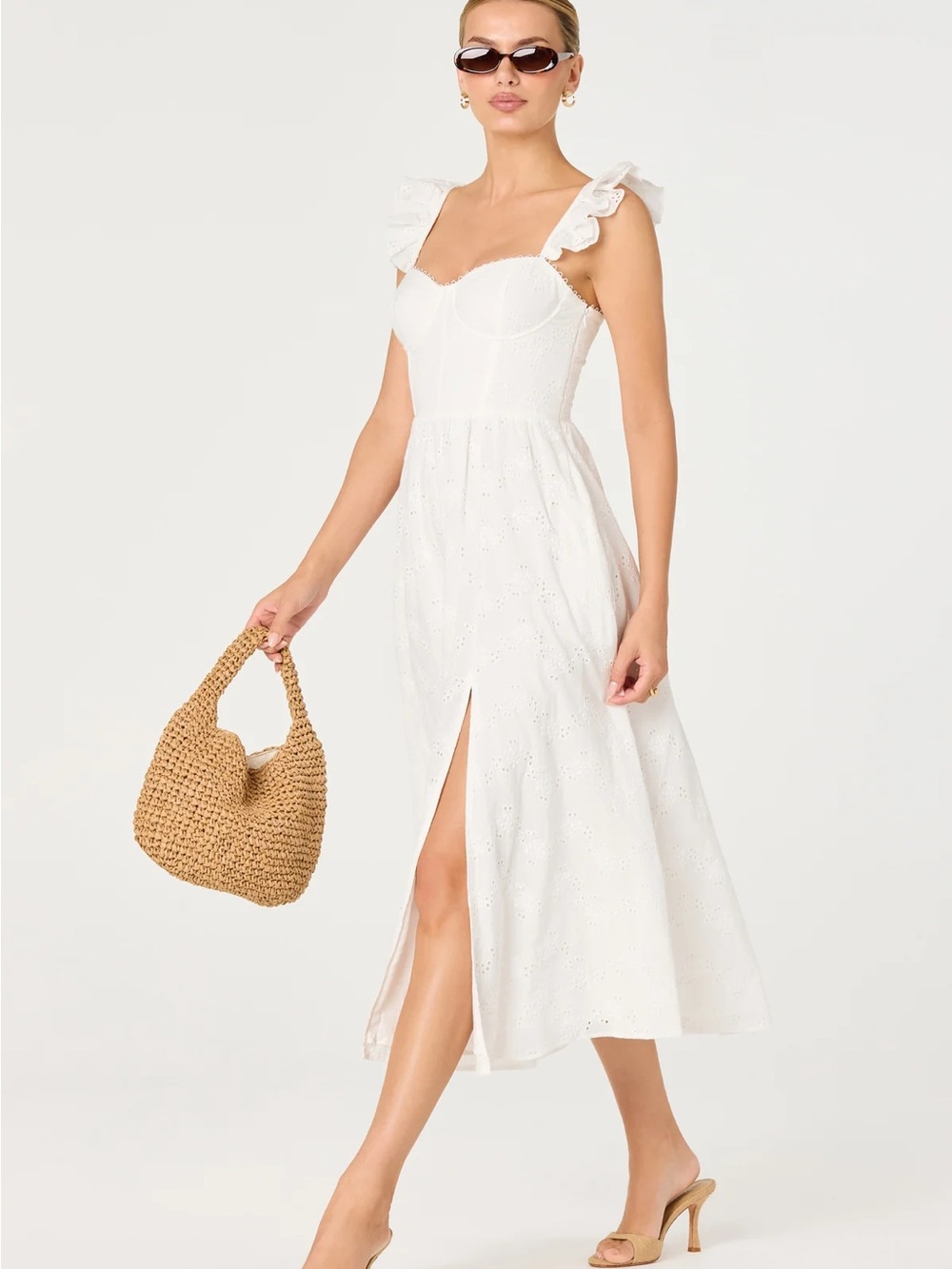 *NWT* White Wedelia Ruffle Strap Eyelet Corset Midi Dress ASTR The Label